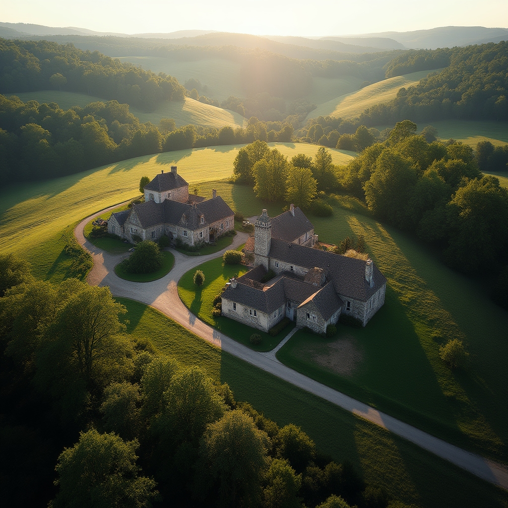 Vue aérienne de notre ferme dans le Périgord